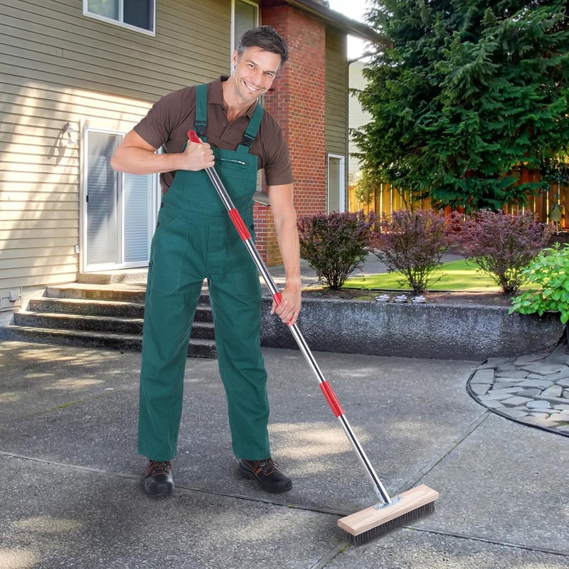 Mitclear Heavy Duty Wire Broom with Telescopic Handle(57IN), Stiff Metal Bristle Brush for Removing Weed Moss, Outdoor Floor Scrub Brush for Patio, Deck, Garden, Concrete, Garage - Image 2